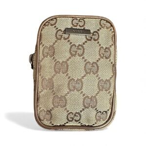 Gucci Tan GG Monogram Canvas Zippered Card Holder & Mini Cosmetic Pouch
